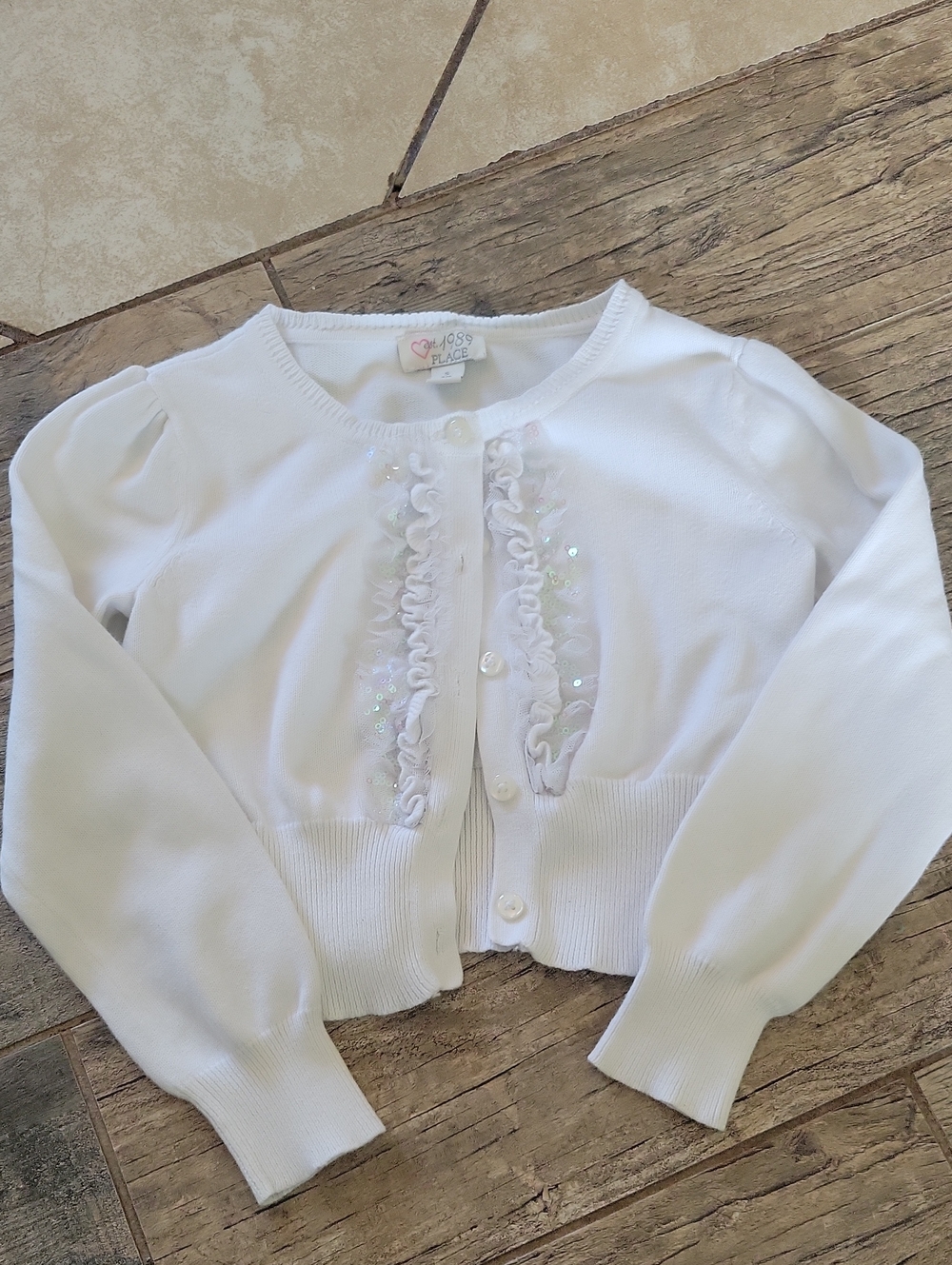 The Children's Place White Ruffle Sequin Cardigan